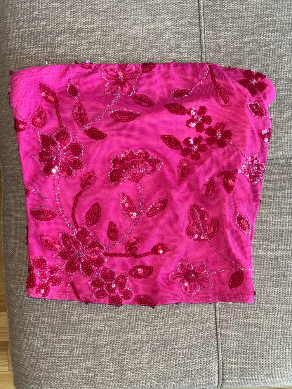 Women’s Hot Pink Sequin Floral Strapless Crop Top